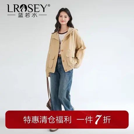 蓝若水大码女装时尚工装连帽外套秋装新款胖mm设计感休闲户外夹克商品大图