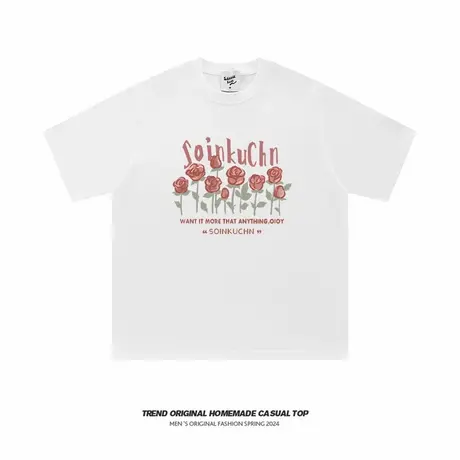 男t恤短袖2024新款潮流情侣装夏季潮牌印花体恤美式衣服宽松休闲商品大图