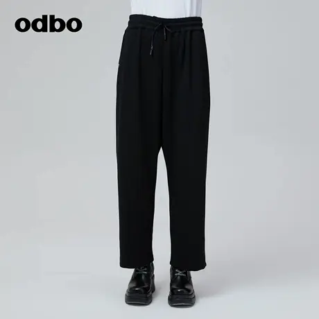 odbo/欧迪比欧原创设计黑色针织休闲裤女秋冬新款百搭直筒裤商品大图