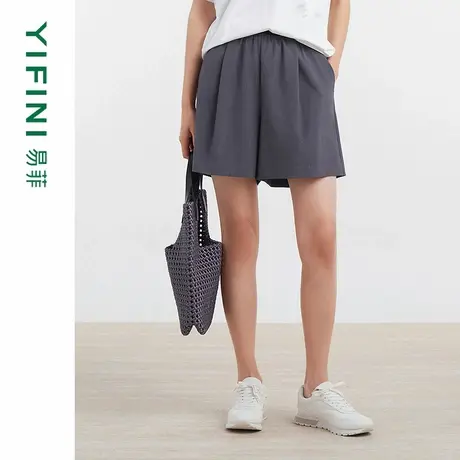 [专柜同款]Yifini/易菲时尚休闲百搭通勤短裤女松紧腰直筒裤商品大图