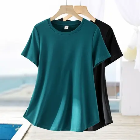 纯色休闲简单宽松黑色弹力棉短袖t恤女夏季汗衫半袖体恤百搭上衣商品大图