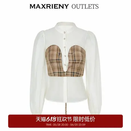 【奥莱】MAXRIENY格纹雪纺假两件衬衫美拉德穿搭上衣图片