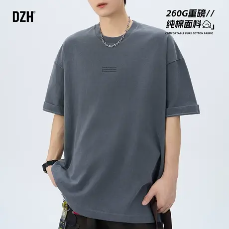 男士灰色纯棉短袖男夏季重磅t恤宽松五分袖上衣2025新款男装半袖商品大图