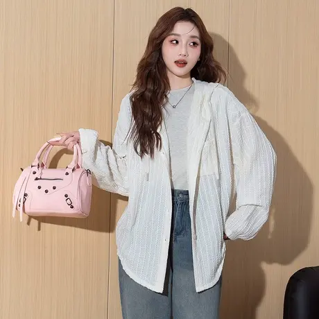 唐狮夏季新款女防晒外套白色连帽空调衫长款净色肌理感薄外套官方图片