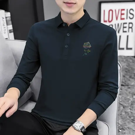 翻领t恤男装polo衫珠地棉长袖潮牌潮流印花保罗打底衫有领秋衣服商品大图