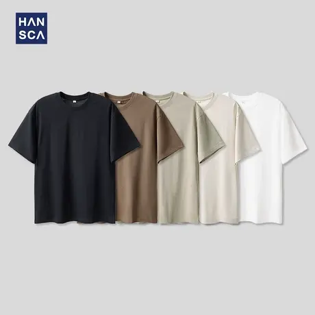 hansca40支双纱纯棉短袖t恤男230g重磅2025夏季薄款透气白色上衣图片