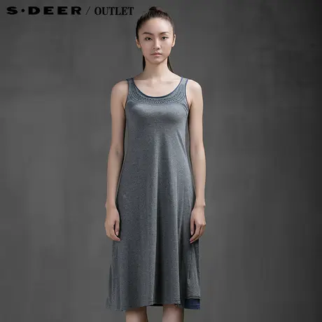 【新品】sdeer圣迪奥2015夏装新品宽松刺绣纯棉背心连衣裙3281244图片