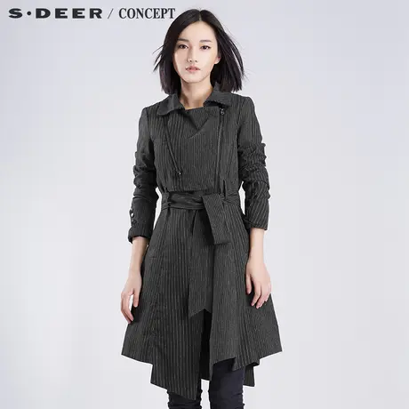 sdeer【新品】圣迪奥女装设计感斜襟翻领长外套S16381842图片