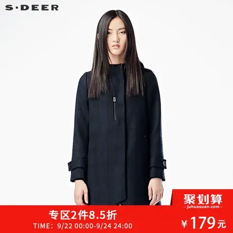 sdeer圣迪奥2018冬装学院风格纹连帽A字毛呢大衣外套女S15881834图片