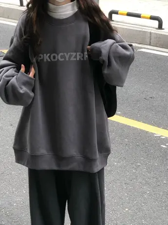 圆领卫衣女春秋季薄款小个子美式复古潮牌慵懒风宽松长袖套头上衣图片