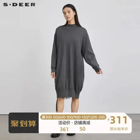 sdeer圣迪奥女装初秋休闲圆领网纱拼接长款毛衣针织衫S223Z3565图片