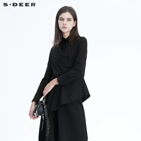 sdeer圣迪奥新品女装翻领拼接不规则长袖衬衫S20480516图片