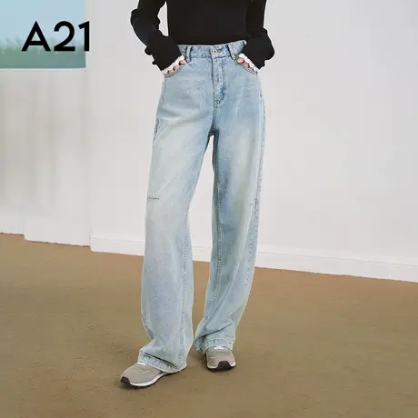 女装浅中蓝宽松牛仔裤商品大图