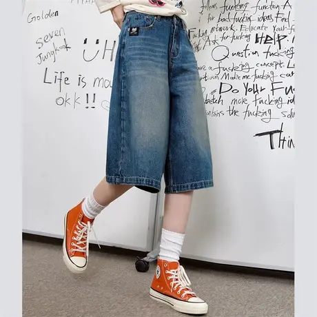 a02复古水洗高腰百搭直筒七分裤2025春季休闲舒适女式牛仔裤商品大图