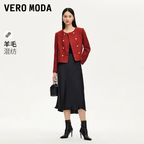 Vero Moda奥莱外套女秋季新款小香风闪片亮丝双排扣圆领上衣大衣商品大图