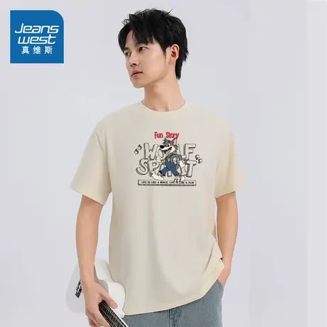 XC真维斯男装2025夏季新款重磅宽松百搭时尚印花纯棉短袖T恤上衣商品大图