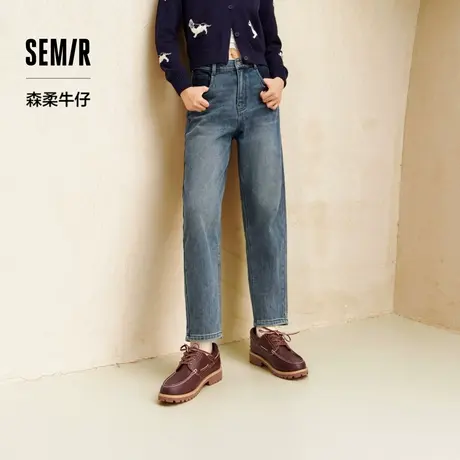 森柔牛仔|商场同款森马牛仔裤女抓毛长裤2024新款冬季宽松锥形裤商品大图