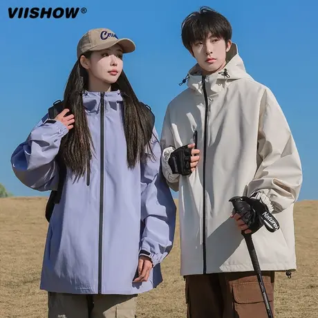 VIISHOW连帽黑武士冲锋衣外套男春秋季2024新款潮牌登山软壳夹克图片