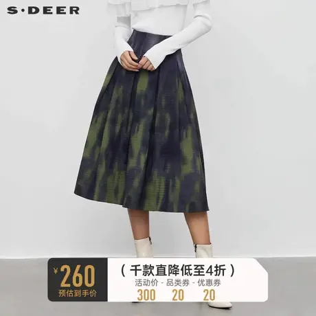 sdeer圣迪奥女装个性涂鸦印花压褶A字长裙S233Z1124🦑商品大图