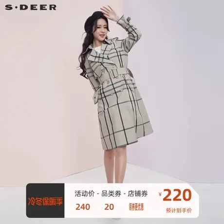 sdeer圣迪奥外套女ins潮春季新品格纹翻领风衣带腰带S20181801🚨商品大图