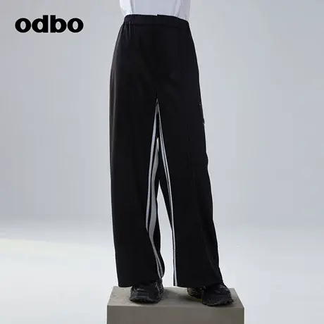 odbo/欧迪比欧原创设计撞色条纹休闲裤女夏季新款嘻哈阔腿裤商品大图