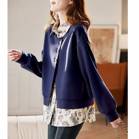 宝诗黎假两件提花拼接卫衣2025春季洋气百搭时尚减龄休闲气质女装商品大图