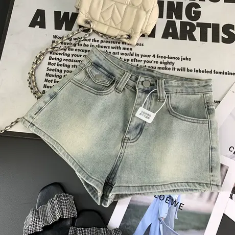 复古水洗高腰打底牛仔短裤女2024夏季新款弹力包臀阔腿辣妹热裤潮图片