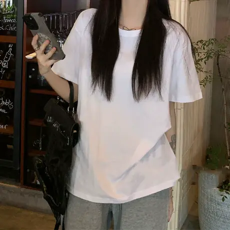 大码胖mm纯棉白色短袖T恤女2025夏季设计感宽松上衣洋气小衫ins潮商品大图