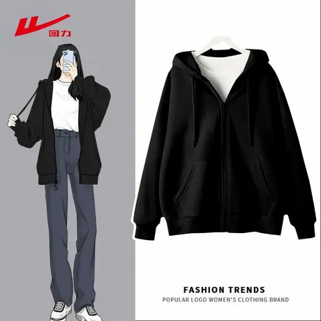 ZH回力卫衣女2025新款春秋季新款外套宽松显瘦百搭休闲学生上衣商品大图