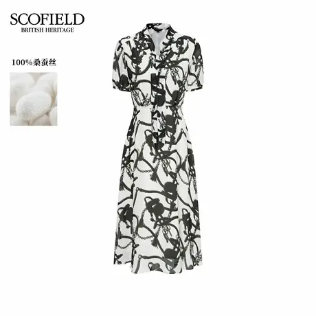 【桑蚕丝100%】Scofield女装浪漫链条印花连衣裙V领2025秋季新品图片
