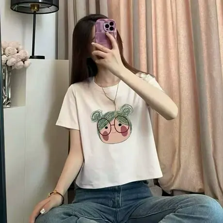 韩系夏季白色短袖t恤女2025新款爆款宽松设计感洋气时尚百搭上衣商品大图