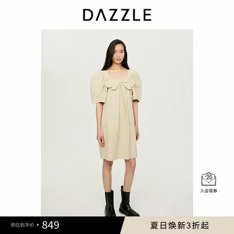 DAZZLE地素奥莱 连衣裙秋季女装法式蝴蝶结方领泡泡袖短裙商品大图
