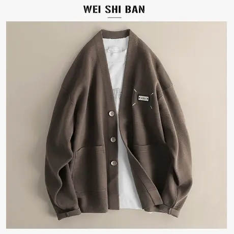 2024年秋季新款男装V领针织衫外套男高级感粗纹休闲穿搭开衫毛衣商品大图