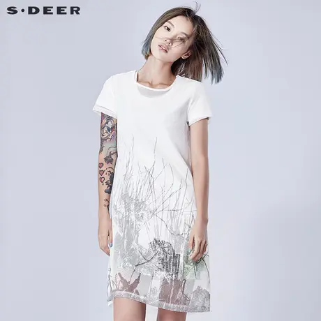 s.deer【新品】圣迪奥设计感内外两件套印花上衣S16280104图片