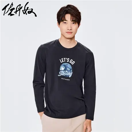 佐丹奴男装纯棉滑雪主题印花圆领长袖T恤 13092790图片