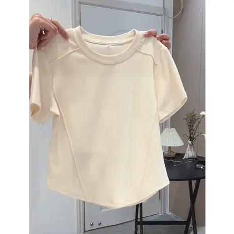 洋气时髦鱼骨短款短袖T恤女夏装2025年新款修身打底小衫上衣纯棉商品大图