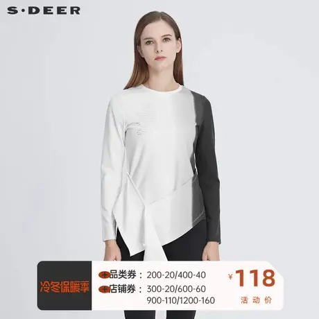 sdeer圣迪奥女圆领字母渐变不规则拼接T恤别致小上衣insS20480223图片