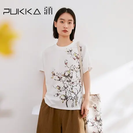 蒲PUKKA 印花短袖T恤女夏季新款宽松圆领休闲上衣图片