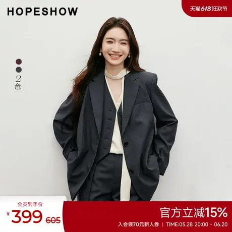 红袖outlets春季2025新款女装立体裁剪正肩单排扣翻领一手长西装商品大图