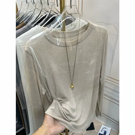 软糯圆领羊毛打底衫2024新款女士春秋冬修身爆款天丝面膜t恤内搭商品大图