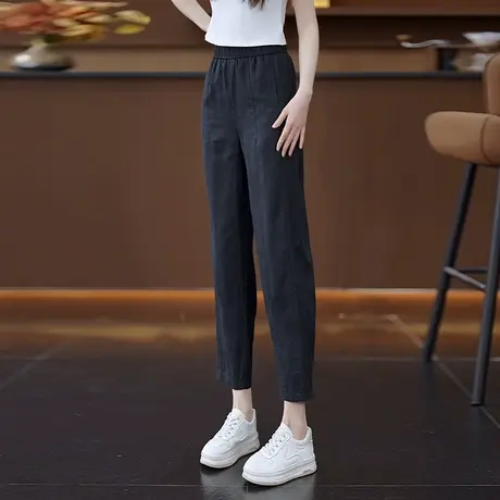 弹力松紧腰小脚哈伦休闲裤女2025夏季薄款时尚百搭天丝亚麻九分裤商品大图