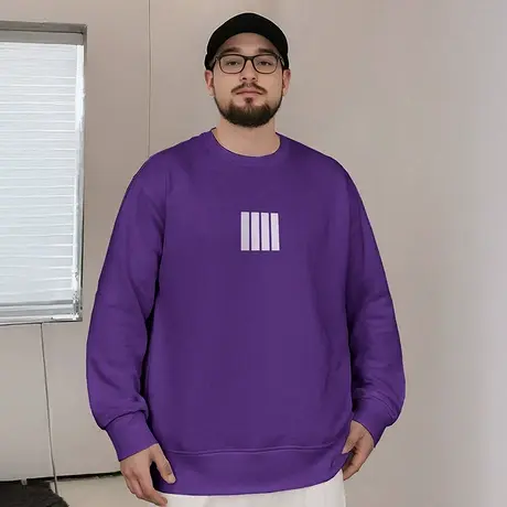 2025新款紫色卫衣男装胖子重磅圆领加肥加大码纯棉加绒春秋款冬季商品大图