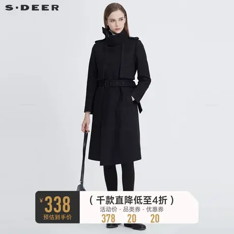 sdeer圣迪奥女装休闲立领撞色格纹收腰H型毛呢大衣S20461812👎商品大图