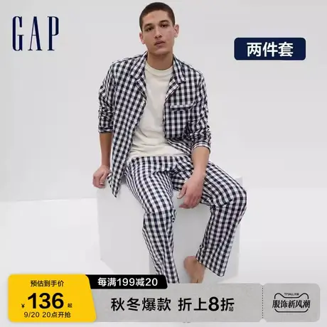 Gap男装秋季新款纯棉衬衫式长袖居家服套装586489睡衣睡裤商品大图