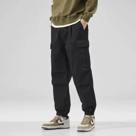 男士束脚黑色工装裤男春季男裤2025新款痞帅高级感裤子纯棉休闲裤商品大图