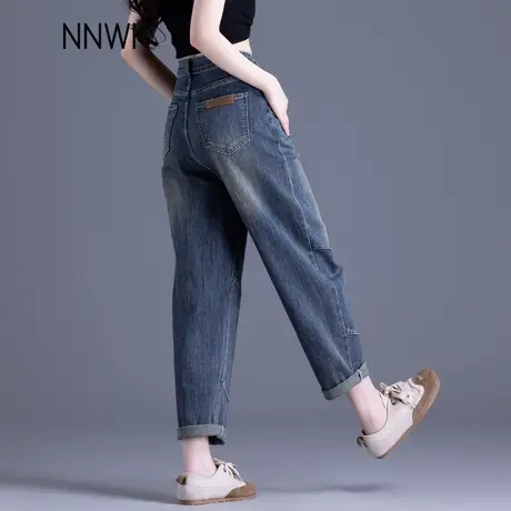 复古哈伦牛仔裤女2025新款夏季穿搭小个子高腰宽松卷边老爹萝卜裤图片