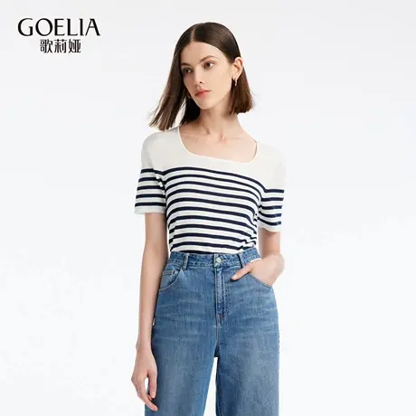 歌莉娅夏季新品醋酸法式条纹衫1B4C5H210商品大图