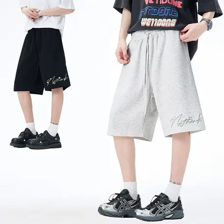 Nuthink美式休闲字母刺绣短裤宽松五分裤潮牌男女2025夏季新款图片