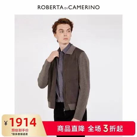 ROBERTA诺贝达男装男士皮衣秋季新款商务休闲拼色夹克外套男商品大图