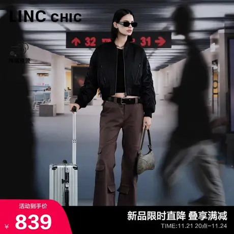 LINC金羽杰轻薄羽绒服女短款2023新款酷趣刺绣夹克外套Y23801009图片